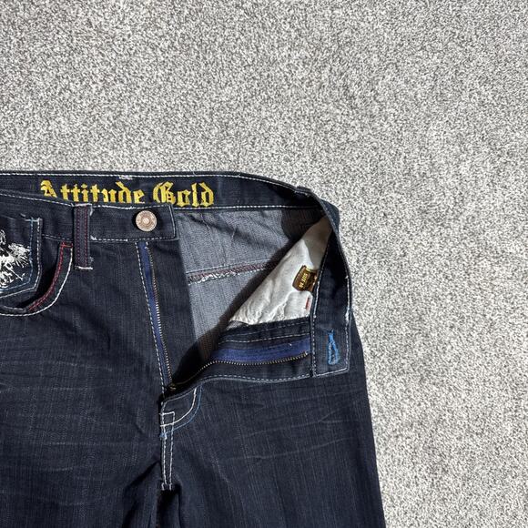 Y2K Inspired Jeans Women Size 14 Mallgoth Bootcut Rock Tattoo Grunge Embroidered - Picture 9 of 11